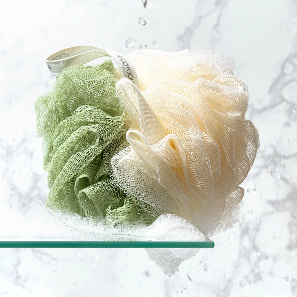 (3 Pack)  2-In-1 Bath Pouf for Whole-Body Cleansing, Green & Cream Loofah, for Adults 1 Count