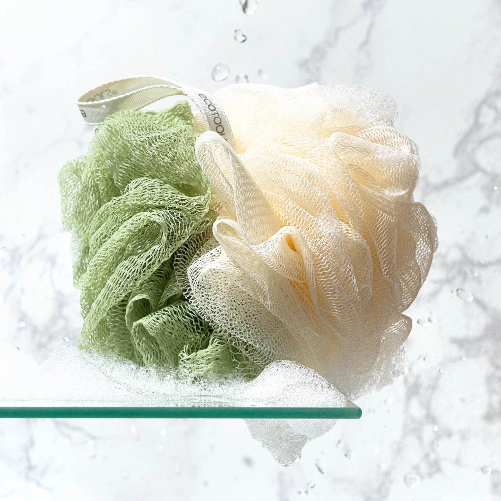 (3 Pack)  2-In-1 Bath Pouf for Whole-Body Cleansing, Green & Cream Loofah, for Adults 1 Count