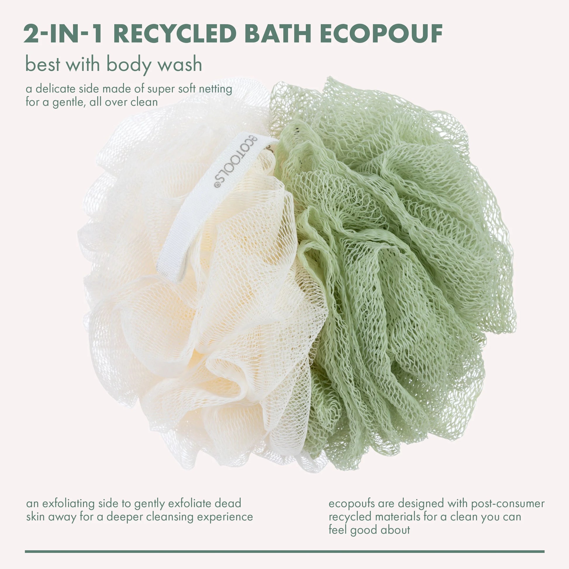 (3 Pack)  2-In-1 Bath Pouf for Whole-Body Cleansing, Green & Cream Loofah, for Adults 1 Count