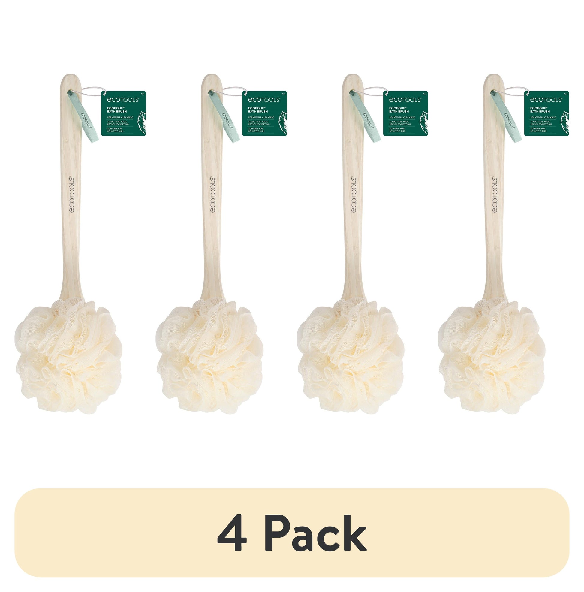 (4 Pack)  Ecopouf Bath Brush, Loofah & Handle, Recycled Mesh Netting, for Adults, 1 Count