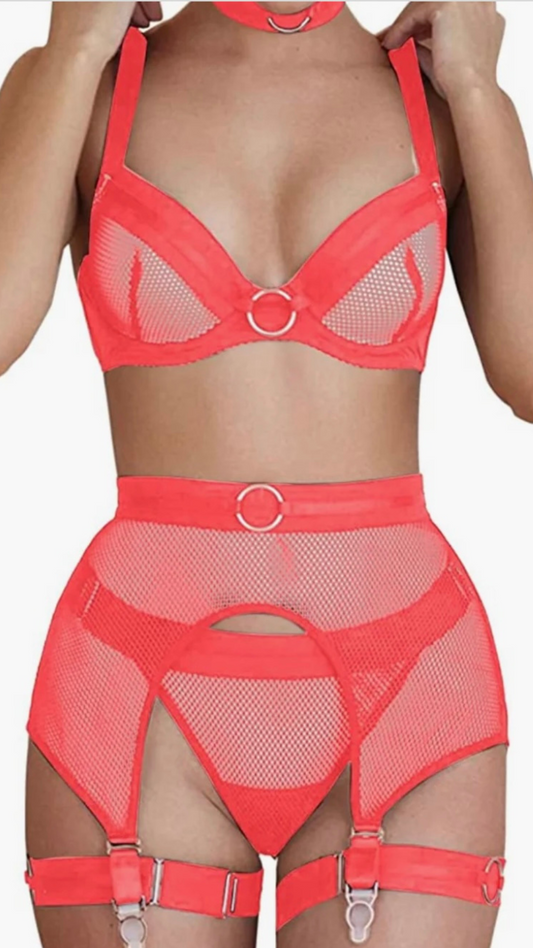 Peach Women's Sexy Lace Mesh Perspective Sexy Lingerie Set - conveyorskincare.com