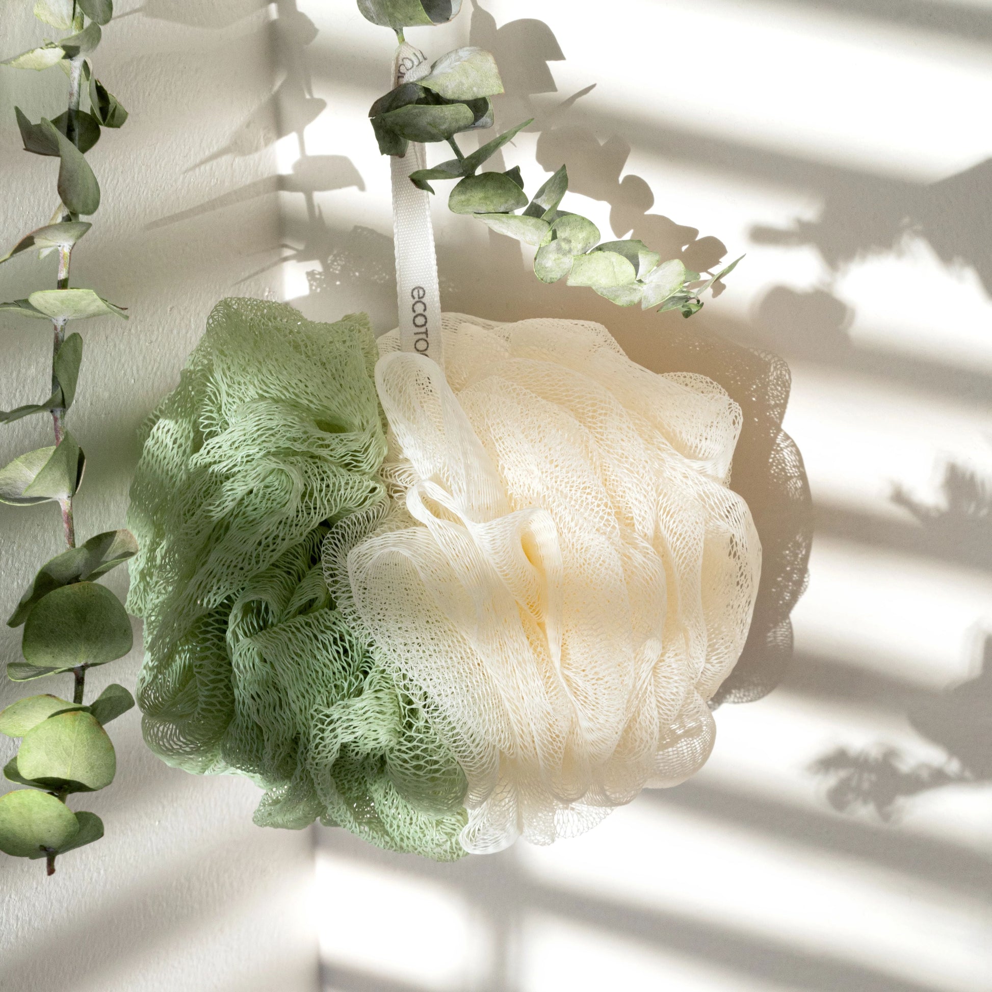 (3 Pack)  2-In-1 Bath Pouf for Whole-Body Cleansing, Green & Cream Loofah, for Adults 1 Count