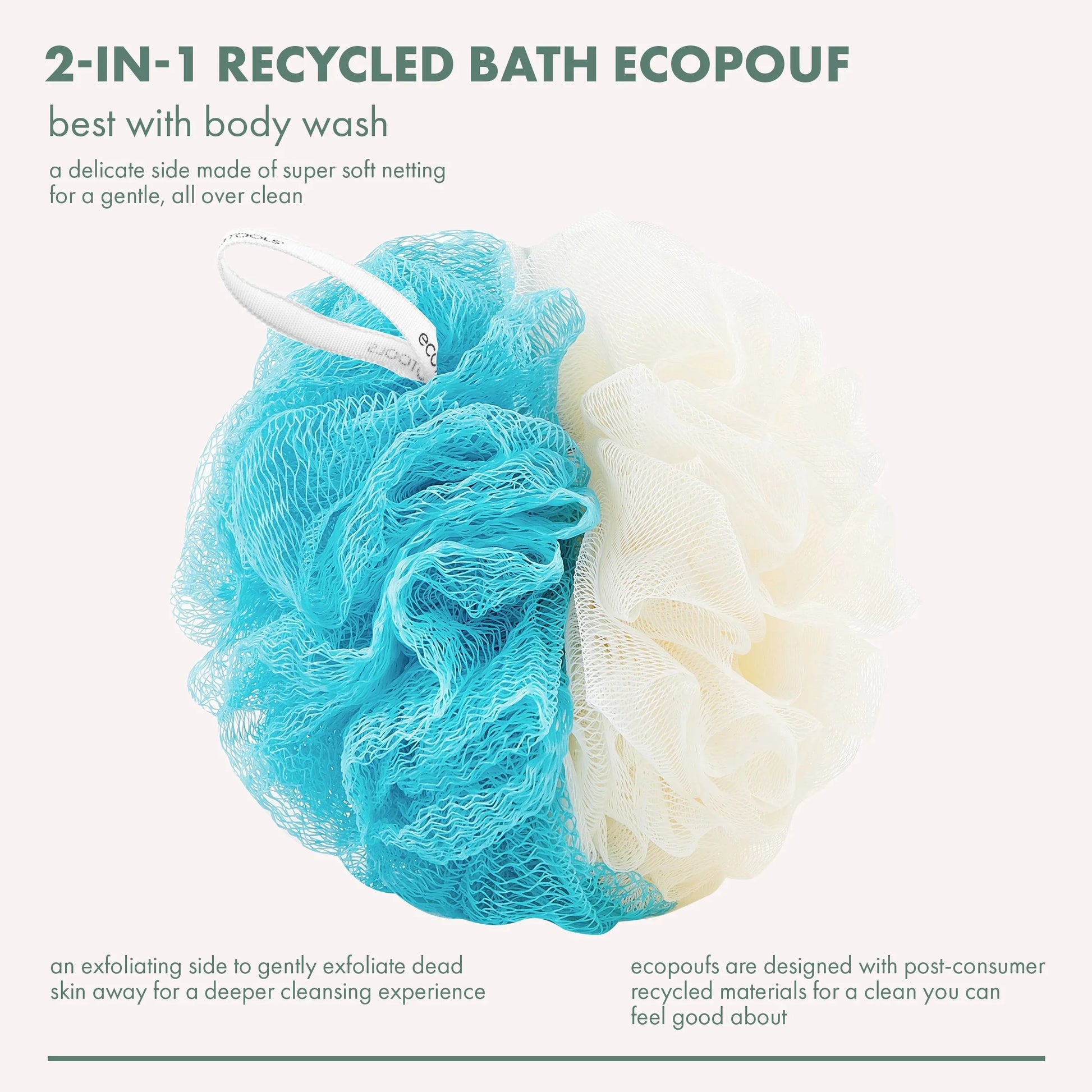 (3 Pack)  2-In-1 Bath Pouf, Body Cleansing Blue & Cream Loofah, for Adults,1 Count