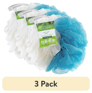(3 Pack)  2-In-1 Bath Pouf, Body Cleansing Blue & Cream Loofah, for Adults,1 Count