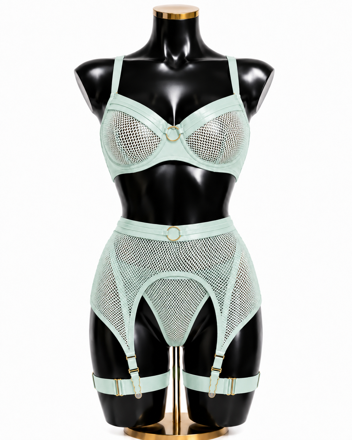💚 Mint Allure 4-Piece Mesh Lingerie Set