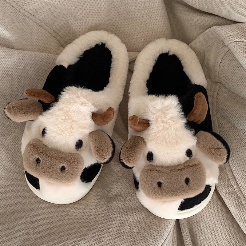 Cute cow toe cotton slippers for girls to keep warm at home