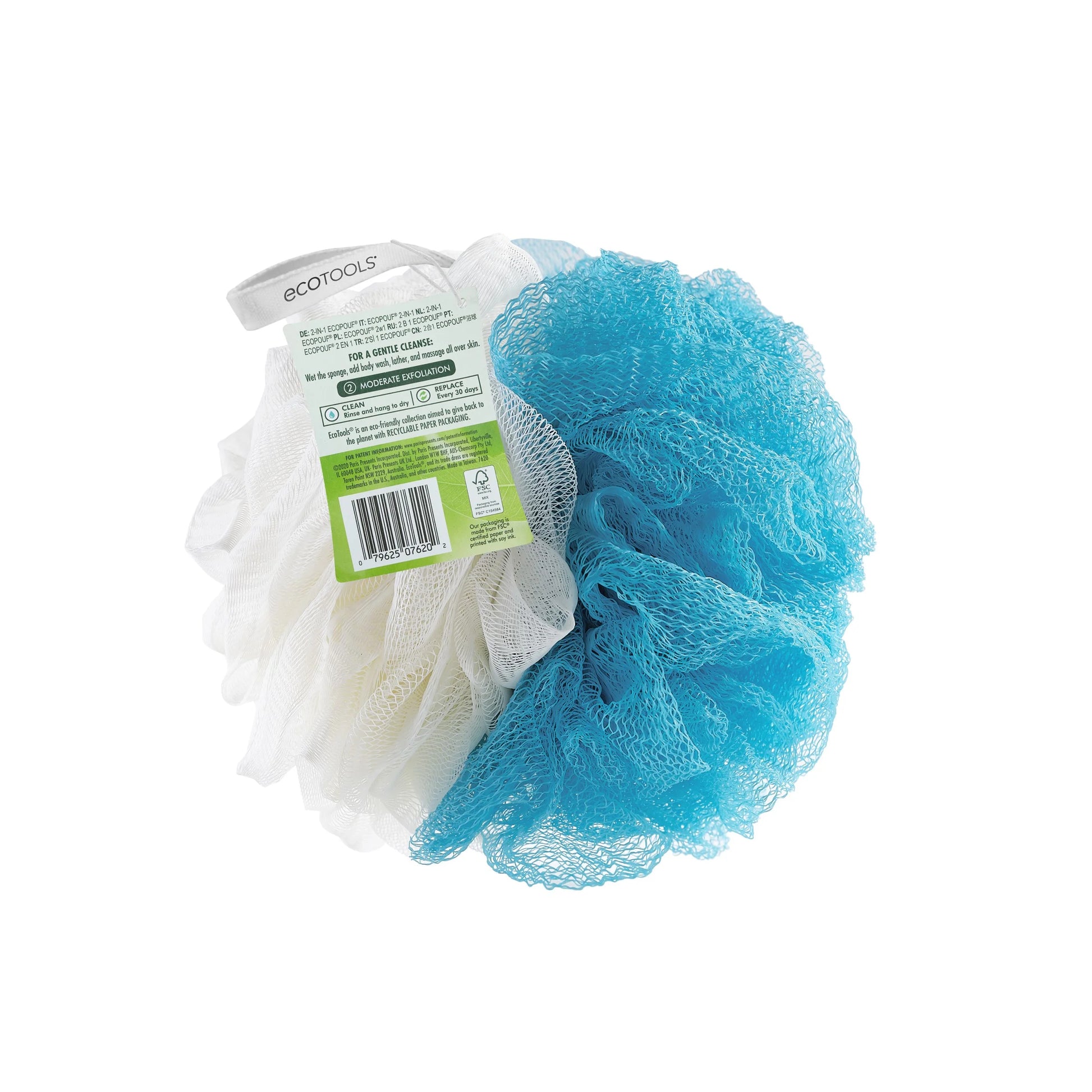 (3 Pack)  2-In-1 Bath Pouf, Body Cleansing Blue & Cream Loofah, for Adults,1 Count