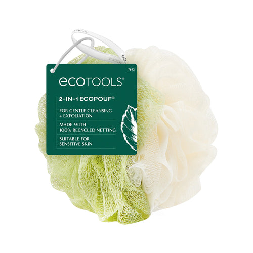 (3 Pack)  2-In-1 Bath Pouf for Whole-Body Cleansing, Green & Cream Loofah, for Adults 1 Count