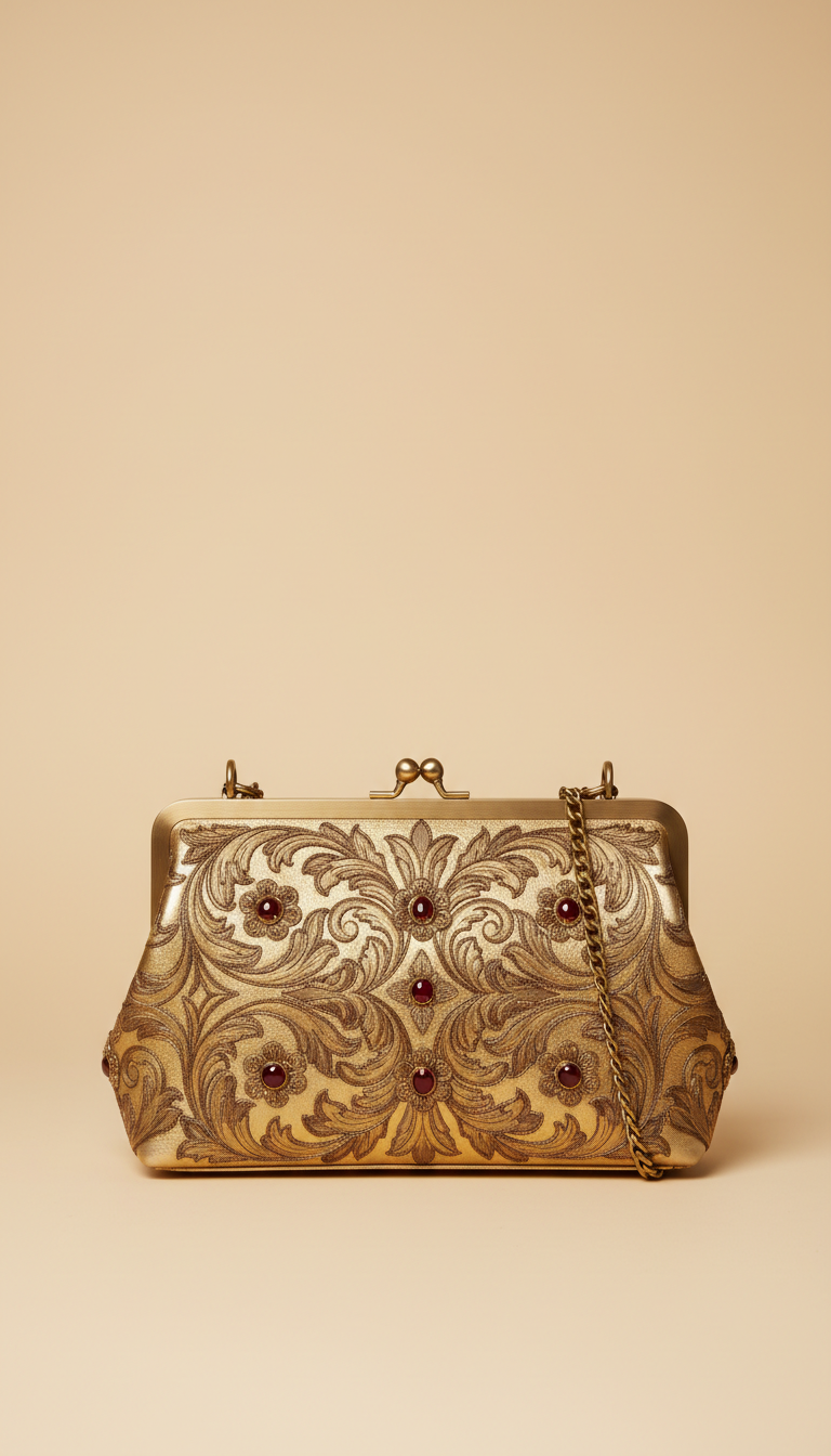 Gold Accent Leather Handbag