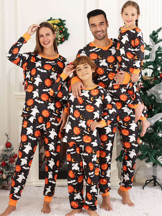 Halloween Homewear Spider Pumpkin Printed Two Piece Pajama Set