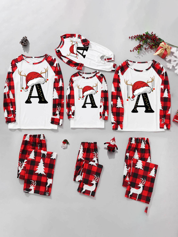 Christmas Parent-Child Pajama Set Santa Hat Alphabet Printed Loungewear (A-Z letters are optional)