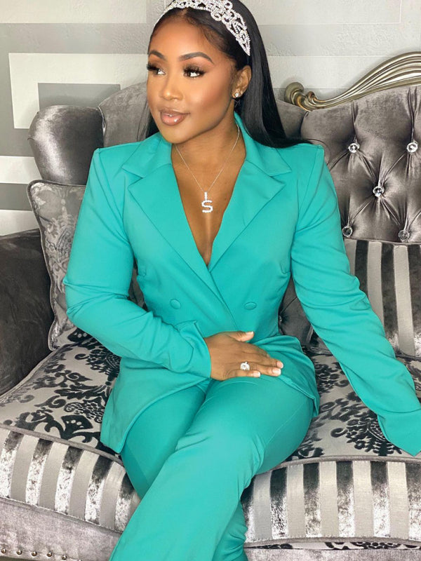 Elegant Double-Breasted Flared Pantsuit