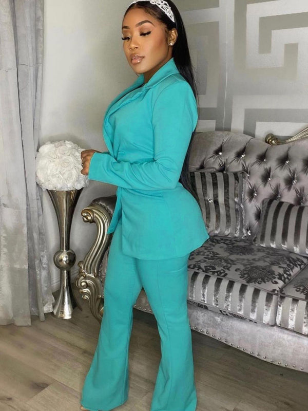 Elegant Double-Breasted Flared Pantsuit