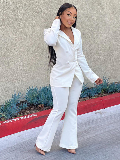 Elegant Double-Breasted Flared Pantsuit