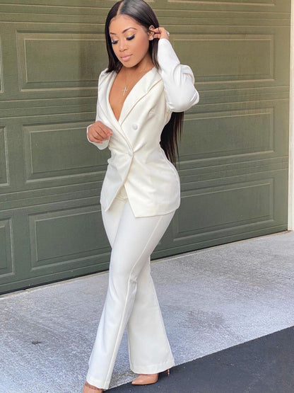 Elegant Double-Breasted Flared Pantsuit