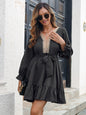 Women's temperament lace V-neck ruffle hem dress