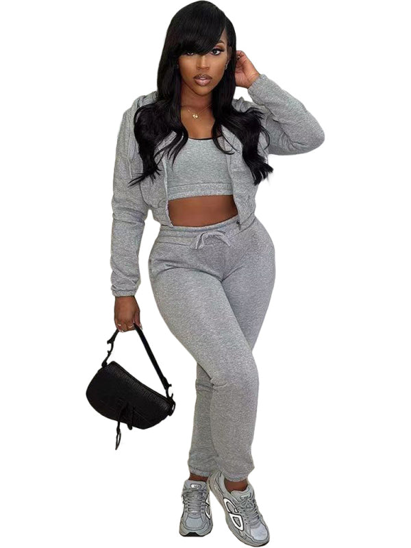 New women's fleece sweatshirt hooded sports and leisure suit (three-piece set)