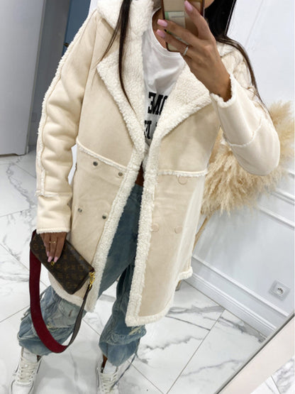 New solid color thickened sherpa splicing coat jacket