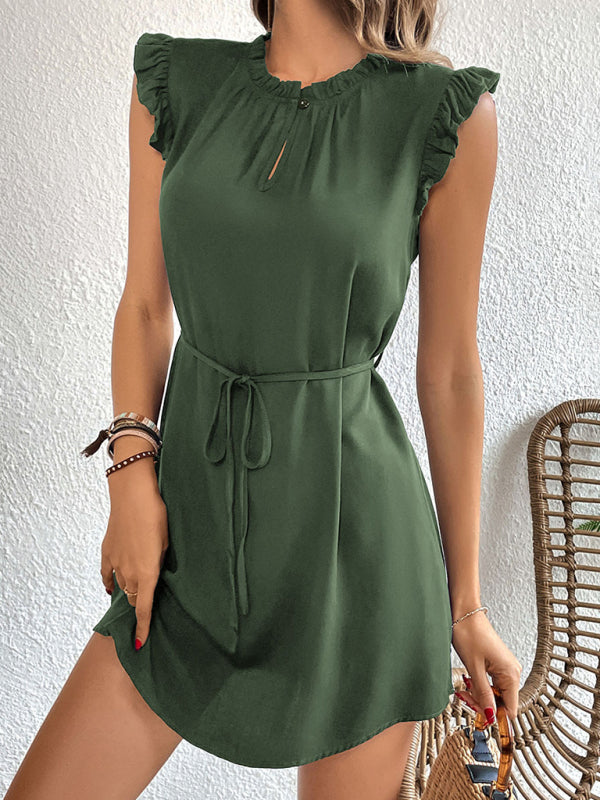 Women's New Feifei Sleeve Solid Color Short Dress