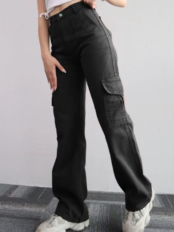 Versatile casual pants, mid-rise three-dimensional pocket trousers, waist-cinching overalls