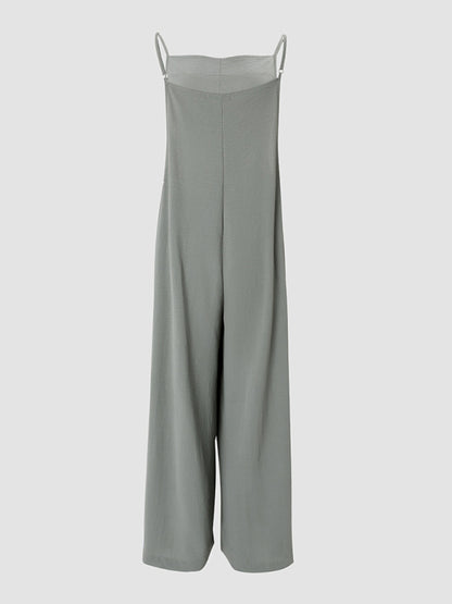 New women's solid color suspender jumpsuit wide leg pants