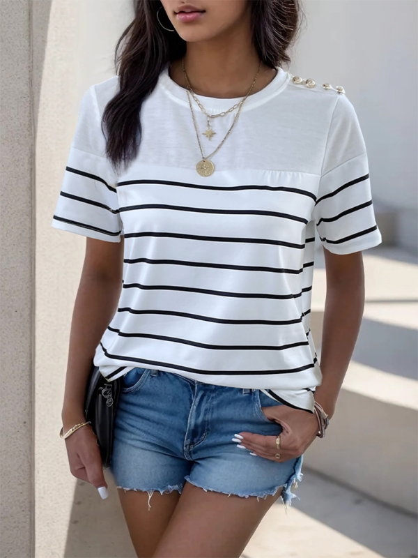 New women's casual short sleeve striped t-shirt