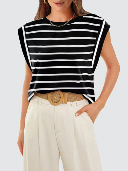 New round neck loose short sleeve T-shirt striped top