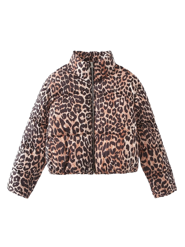 New Leopard Print Stand Collar Jacket Cotton Outerwear