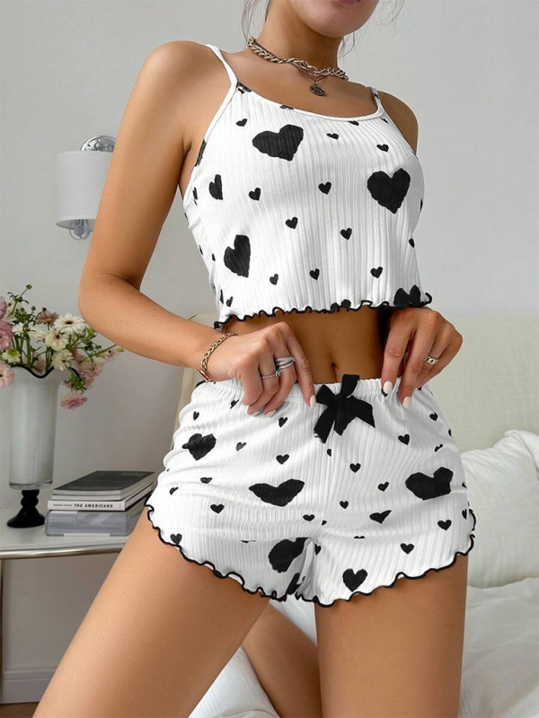 Halloween Erotic Lingerie Christmas Love Print Sweet Suspender Shorts Set