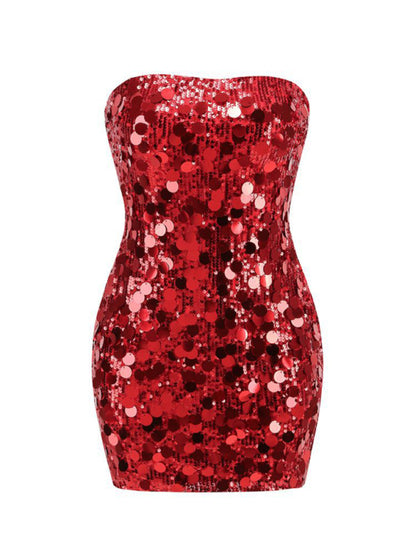 Women's new sexy tube top sequined dress hip skirt evening dress